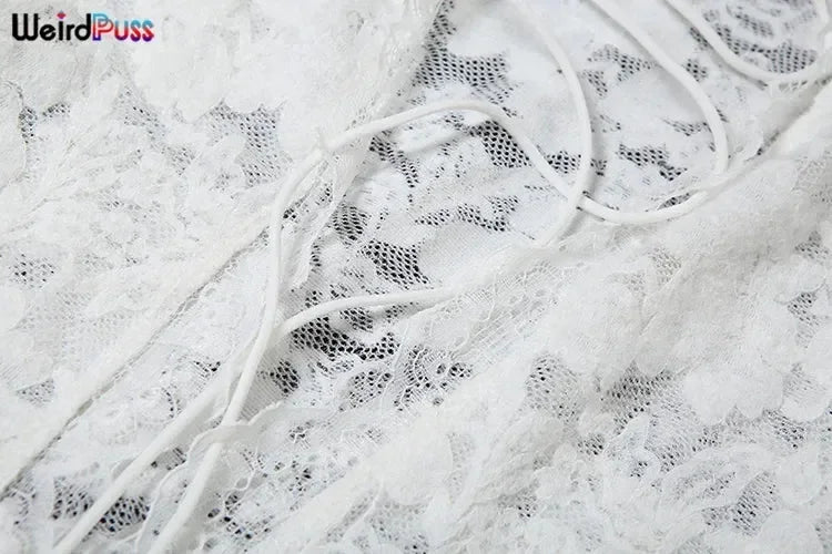 Vestido con volantes y bordado de gatitos extraños para mujer, sexy, escote en V profundo, aberturas transparentes