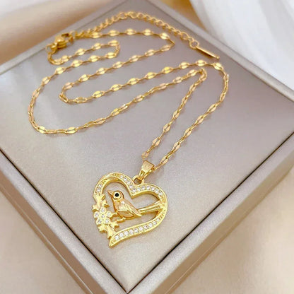 Collar de acero inoxidable con circonitas y forma de corazón para mujer y niña, moderno collar de metal dorado, ideal para fiestas, cumpleaños y uso diario.