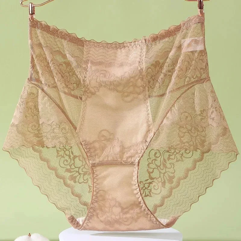 XL-3XL 大尺碼女士蕾絲內褲夏季透明鏤空三角褲女性性感內衣透氣內褲新款