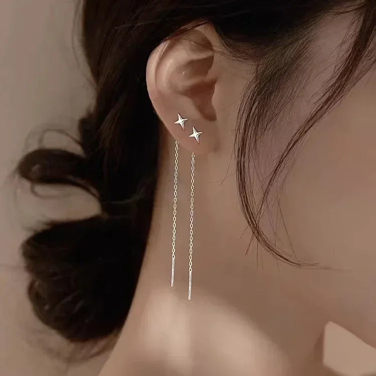 Pendientes de plata 925 para mujer, pendientes largos con borlas, pendientes de moda con forma de estrella de circonita.