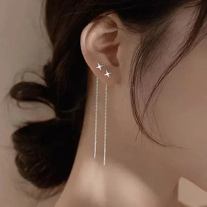 Pendientes de plata 925 para mujer, pendientes largos con borlas, pendientes de moda con forma de estrella de circonita.