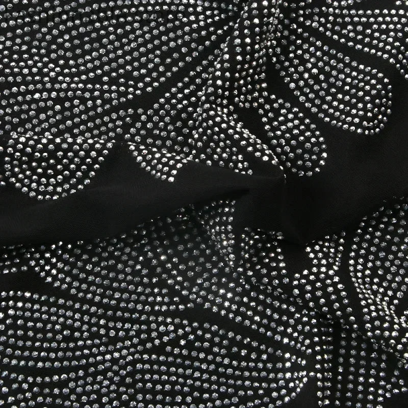 Vestido sexy de fiesta ajustado con diseño de diamantes de imitación y malla transparente de color sólido para mujer