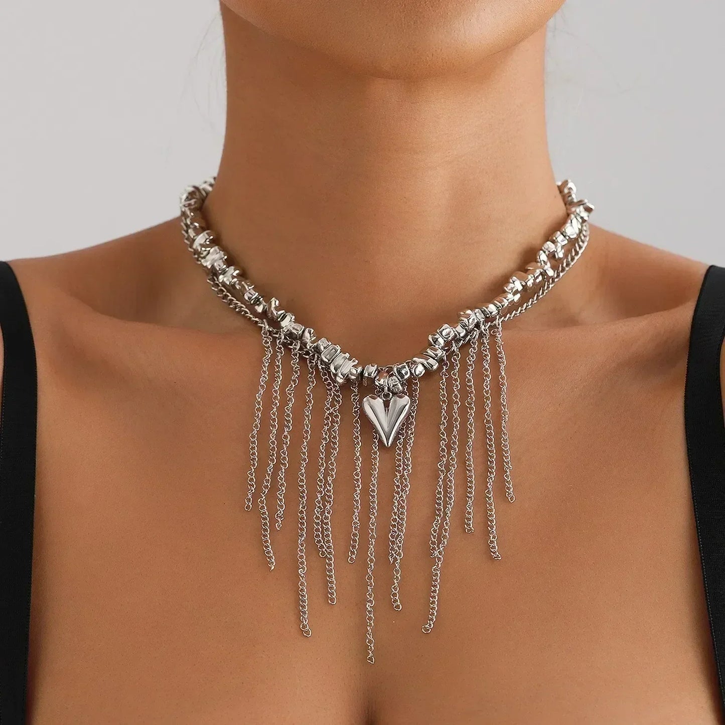 Collar de cuentas de corazón de moda para mujer, estilo bohemio, elegante, con cadena de cristal irregular, gargantilla Y2K, exquisito regalo de fiesta, accesorios de joyería