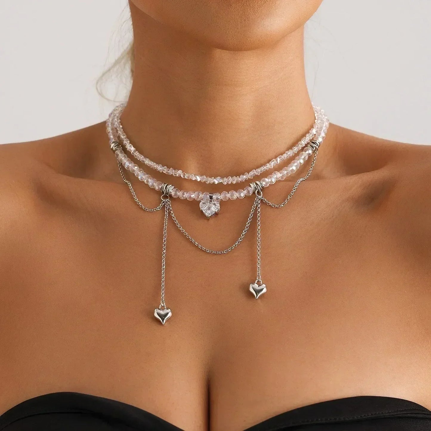 Collar de cuentas de corazón de moda para mujer, estilo bohemio, elegante, con cadena de cristal irregular, gargantilla Y2K, exquisito regalo de fiesta, accesorios de joyería