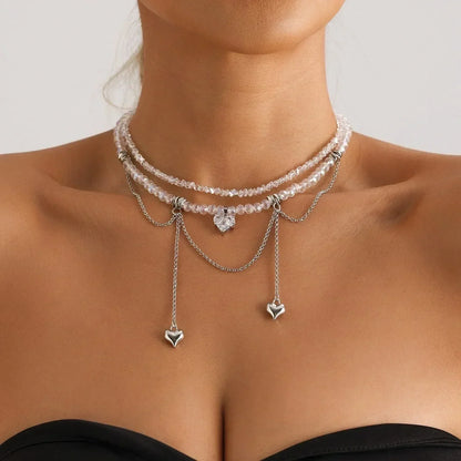 Collar de cuentas de corazón de moda para mujer, estilo bohemio, elegante, con cadena de cristal irregular, gargantilla Y2K, exquisito regalo de fiesta, accesorios de joyería