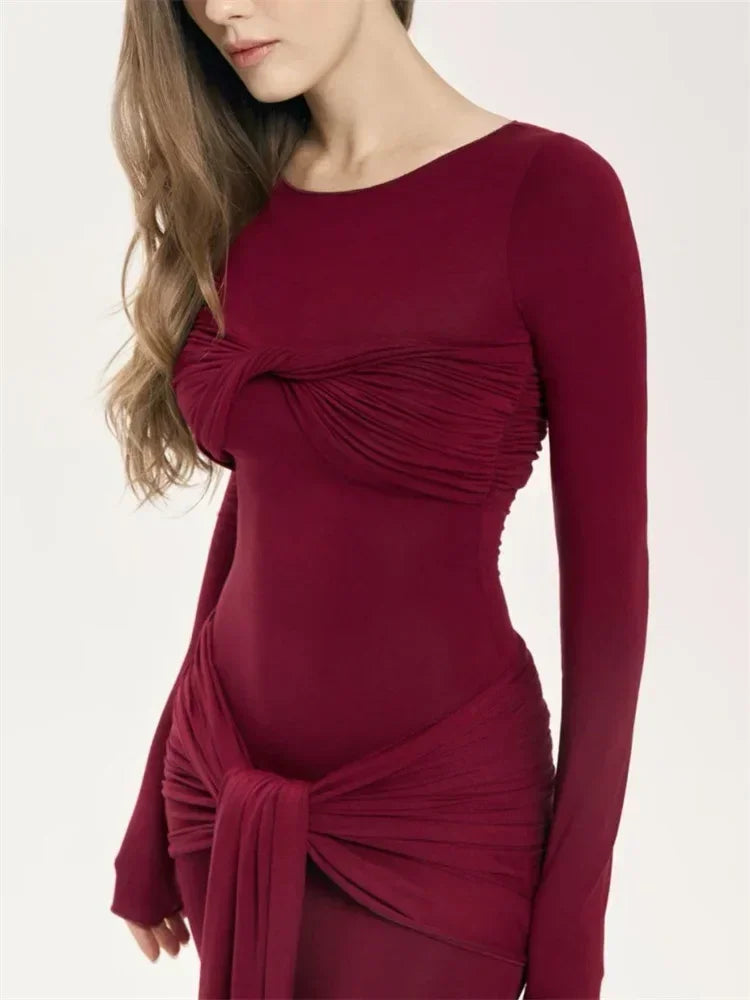 Vestido maxi sexy plisado para mujer de Tossy con retazos y manga larga ajustada