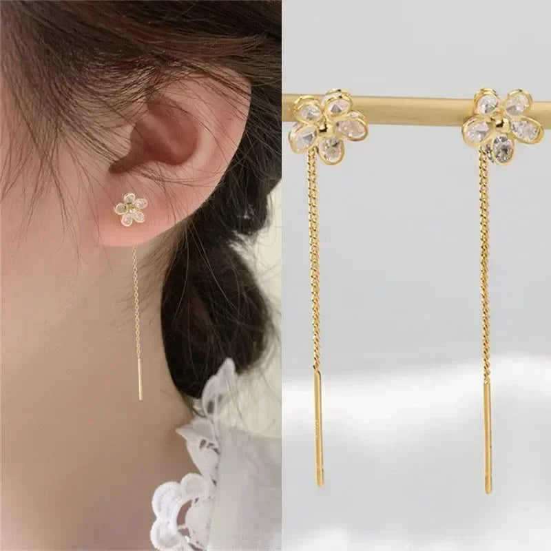 Pendientes de plata 925 para mujer, pendientes largos con borlas, pendientes de moda con forma de estrella de circonita.