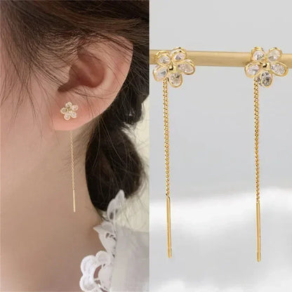 Pendientes de plata 925 para mujer, pendientes largos con borlas, pendientes de moda con forma de estrella de circonita.