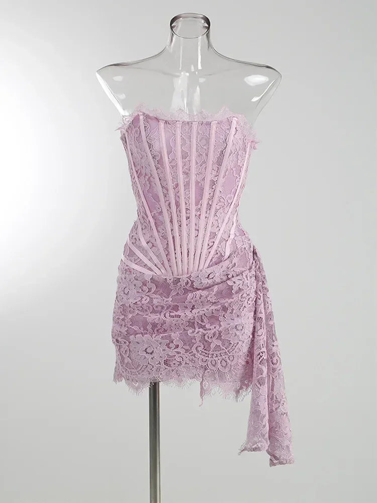 性感蕾絲透視拼接緊身胸衣連身裙