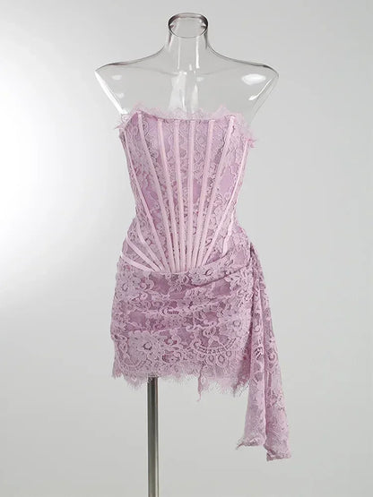 性感蕾絲透視拼接緊身胸衣連身裙