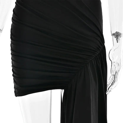 Vestido mini plisado irregular | Vestido urbano con borlas en el dobladillo