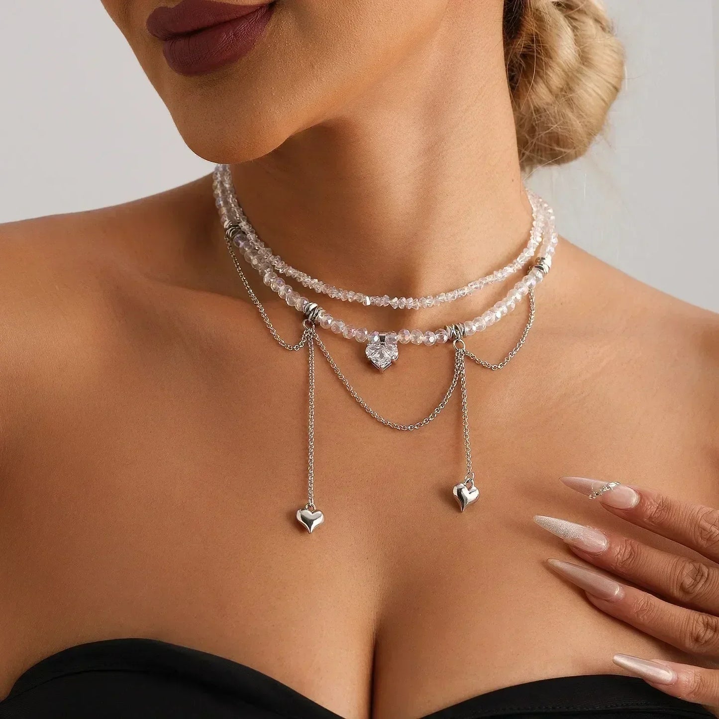 Collar de cuentas de corazón de moda para mujer, estilo bohemio, elegante, con cadena de cristal irregular, gargantilla Y2K, exquisito regalo de fiesta, accesorios de joyería