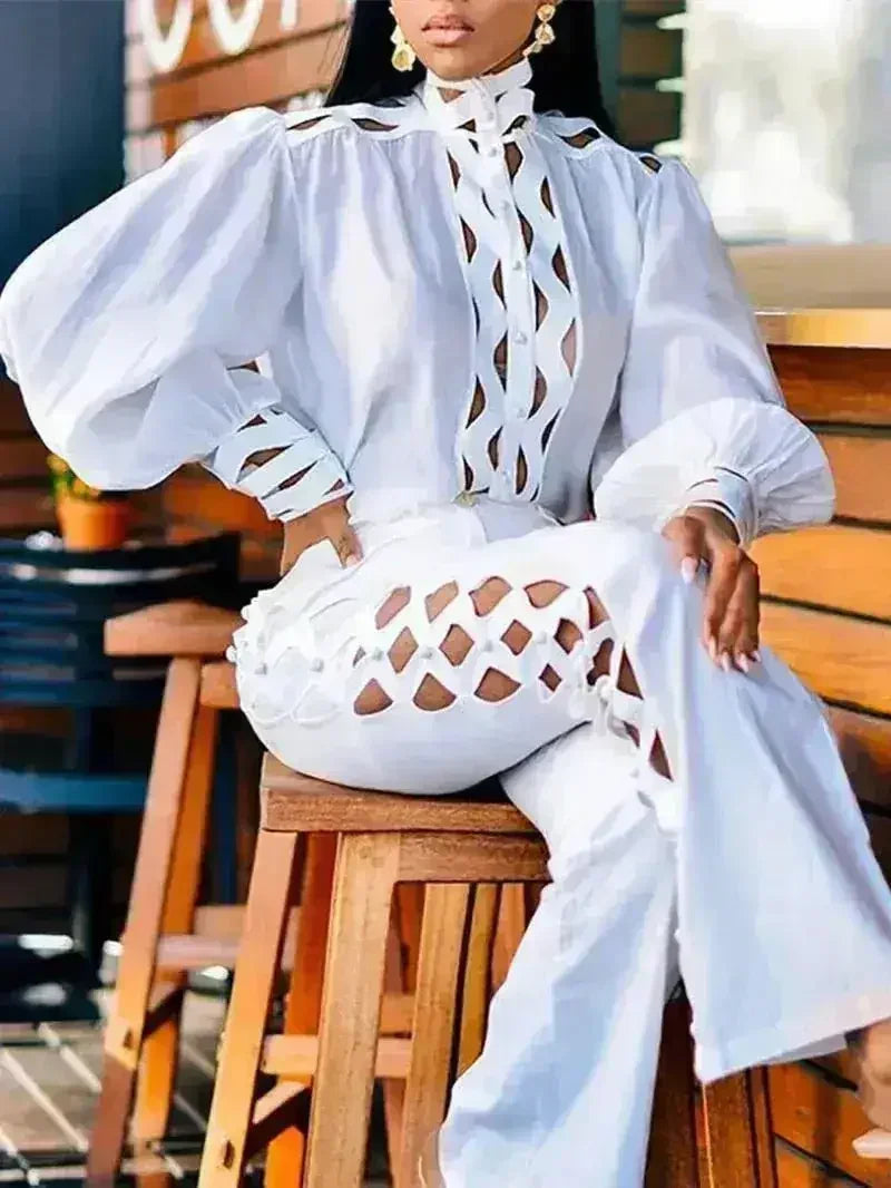 性感鏤空兩件套褲裝女裝秋季服裝展示架