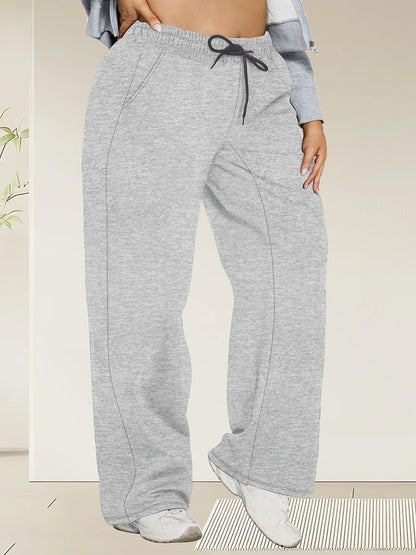 Plus Size Wide Leg  European Fit Straight Pockets Loose Elastic Waist Pants