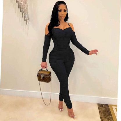 Ruched Long Sleeve : Form Fitted Jumpsuit