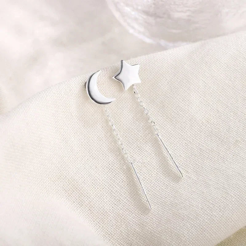 Pendientes de plata 925 para mujer, pendientes largos con borlas, pendientes de moda con forma de estrella de circonita.