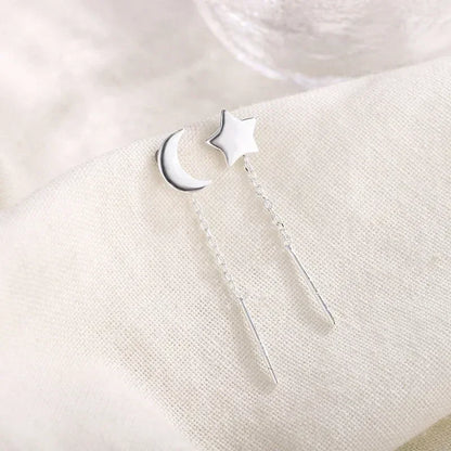 Pendientes de plata 925 para mujer, pendientes largos con borlas, pendientes de moda con forma de estrella de circonita.