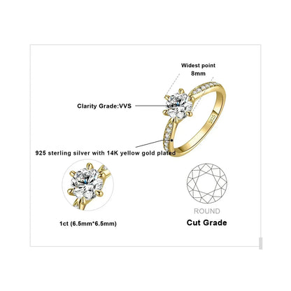 Anillo de compromiso de boda en plata de ley S925 con moissanita color D de JewelryPalace, redondo, 0,5 ct, 1 ct, 1,5 ct, 2 ct y 3 ct, para mujer