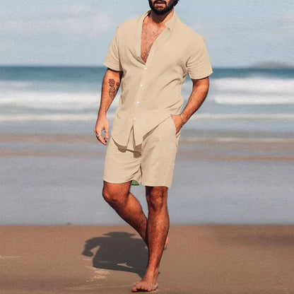 Conjunto de playa hawaiano transpirable de dos piezas para hombre