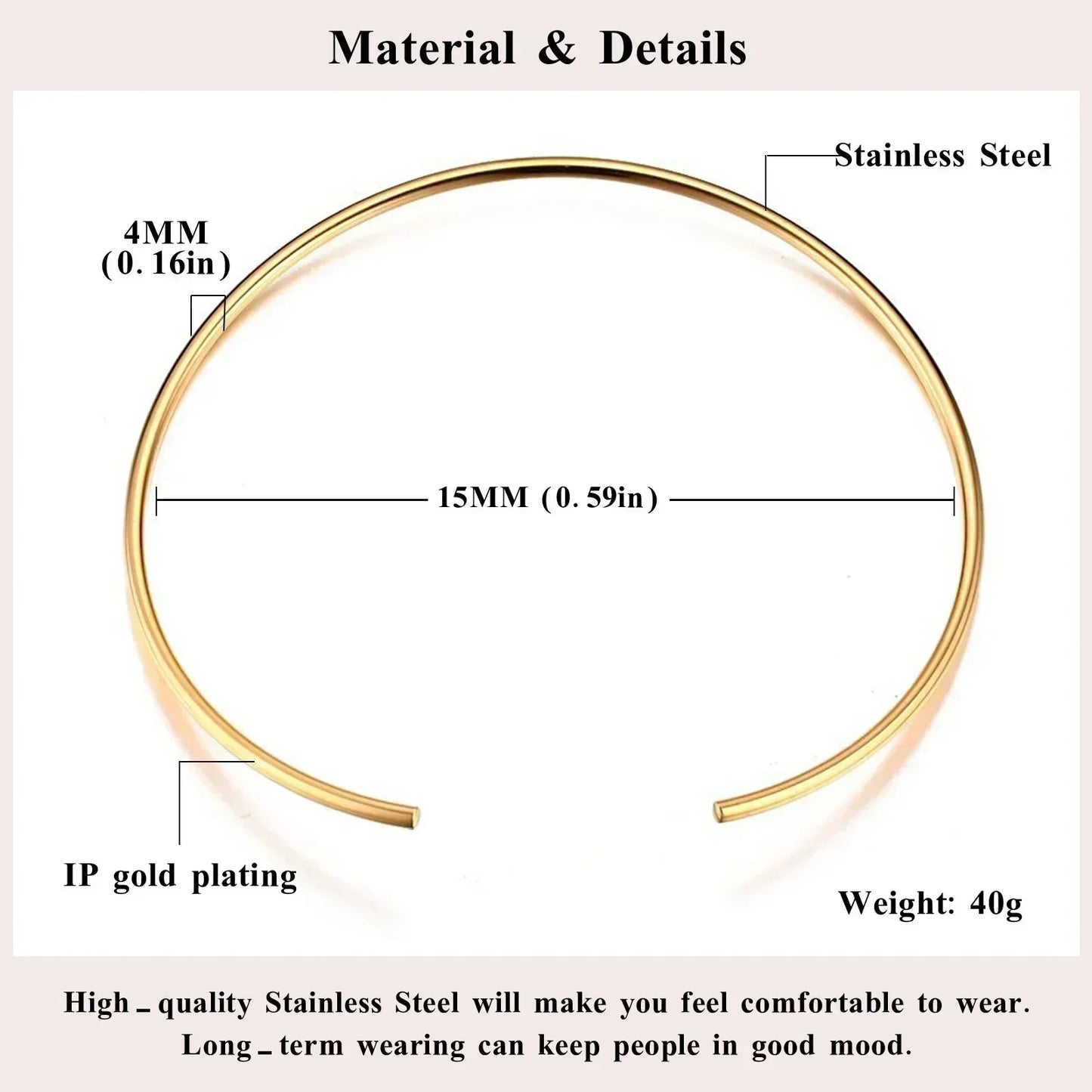 Gargantilla de cuello abierto para mujer, collar ajustable, joyería sencilla de acero inoxidable.