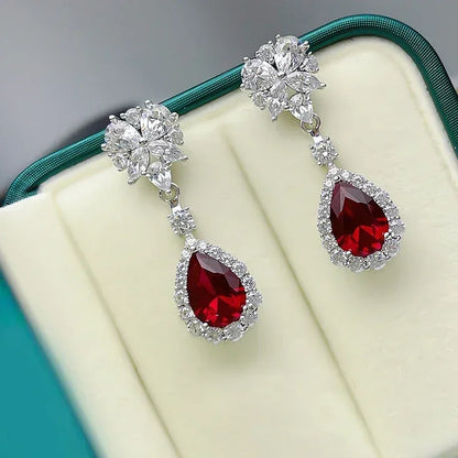 Pendientes Huitan con circonitas rojas brillantes para mujer, hermosos y atractivos accesorios creativos para compromisos, encantadoras joyas de boda.