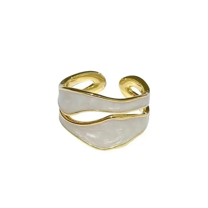 Anillo ajustable abierto geométrico de forma irregular de metal esmaltado blanco vintage para mujer y niña, joyería, regalo de cumpleaños, Anillo para hombre