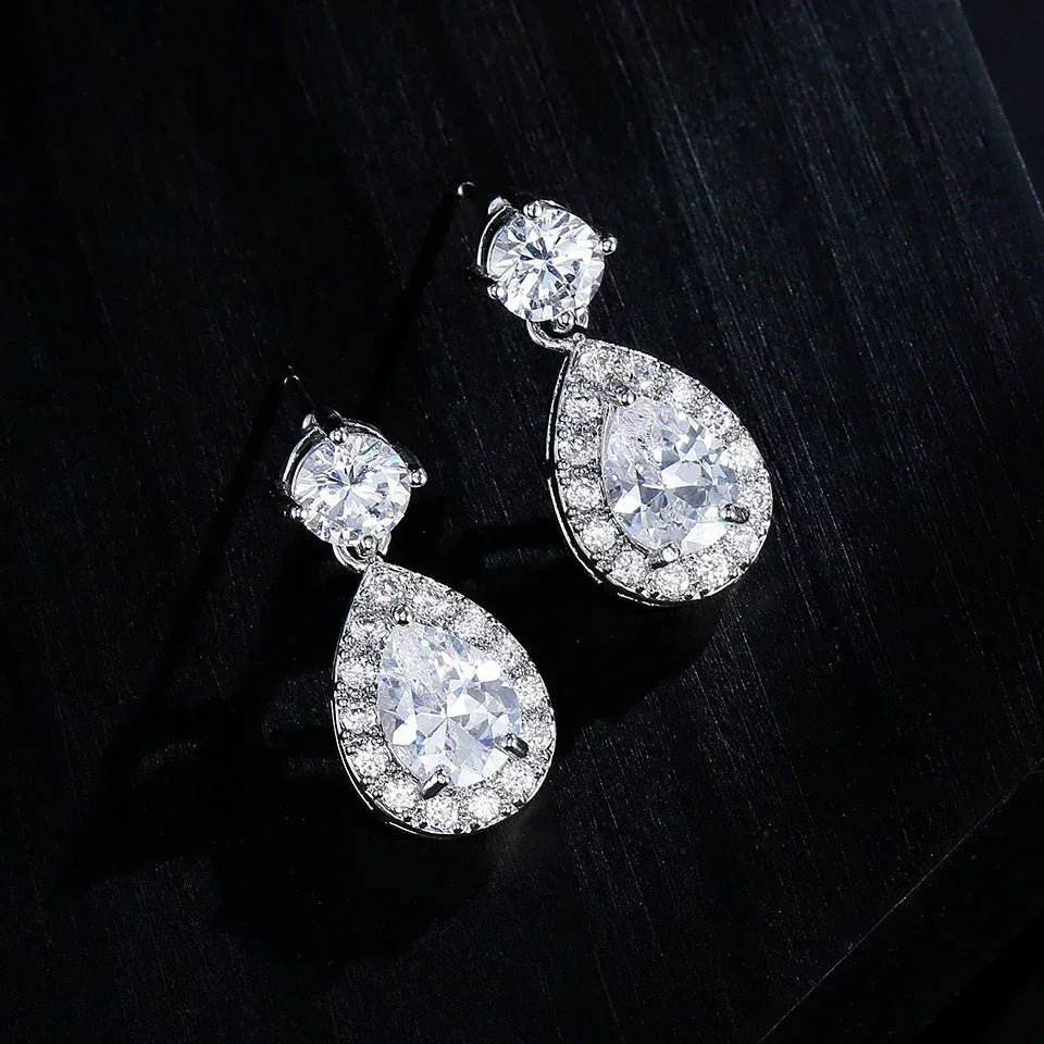 Pendientes colgantes clásicos ZAKOL con forma de gota de agua y circonita cúbica para novia, para mujer y niña, joyería de compromiso y boda de cristal CZ moderno
