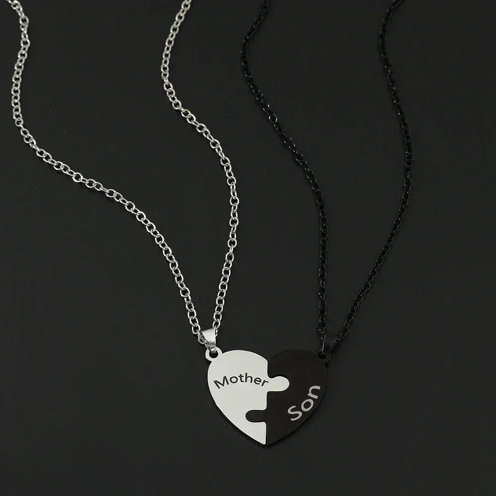 Collar con colgante de rompecabezas de corazón de amor para padre, madre, hijo e hija, joyería de acero inoxidable para mujer, regalo para el Día de la Madre