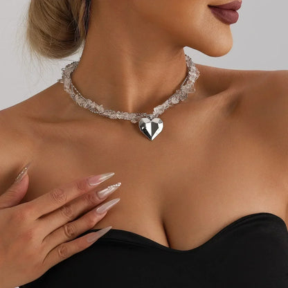 Collar de cuentas de corazón de moda para mujer, estilo bohemio, elegante, con cadena de cristal irregular, gargantilla Y2K, exquisito regalo de fiesta, accesorios de joyería