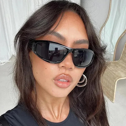 獨特的Y2K設計師奢華太陽眼鏡，女士長方形大框太陽眼鏡，男士戶外防紫外線經典2000S黑色款