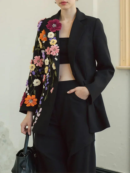 Blazers de moda con apliques empalmados de colores llamativos