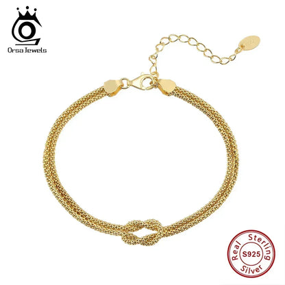 ORSA JEWELS Pulsera clásica de cadena de maíz de doble capa en oro de 14 quilates, pulsera de plata de ley 925 de moda para mujer, joyería de fiesta SB196