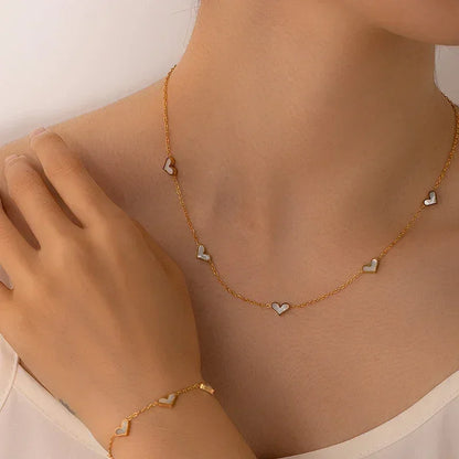 ANENJERY - Collar, pulsera y pendientes de acero inoxidable 316L con forma de corazón y concha para mujeres y niñas, conjunto de joyería sencilla de moda, regalos al por mayor