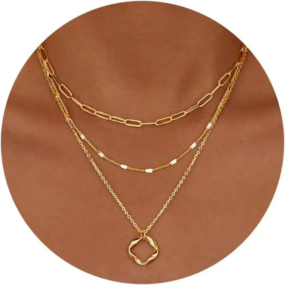 Collares de oro en capas para mujer, apilables, chapados en oro de 14 quilates, con cadena de clip circular, colgante y gargantilla para mujer.