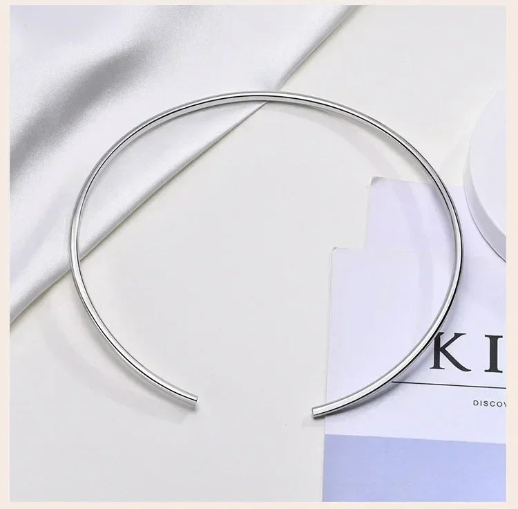 Gargantilla de cuello abierto para mujer, collar ajustable, joyería sencilla de acero inoxidable.