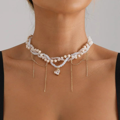 Collar de cuentas de corazón de moda para mujer, estilo bohemio, elegante, con cadena de cristal irregular, gargantilla Y2K, exquisito regalo de fiesta, accesorios de joyería