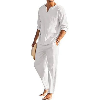 Casual Cotton Linen Two Piece Men Set