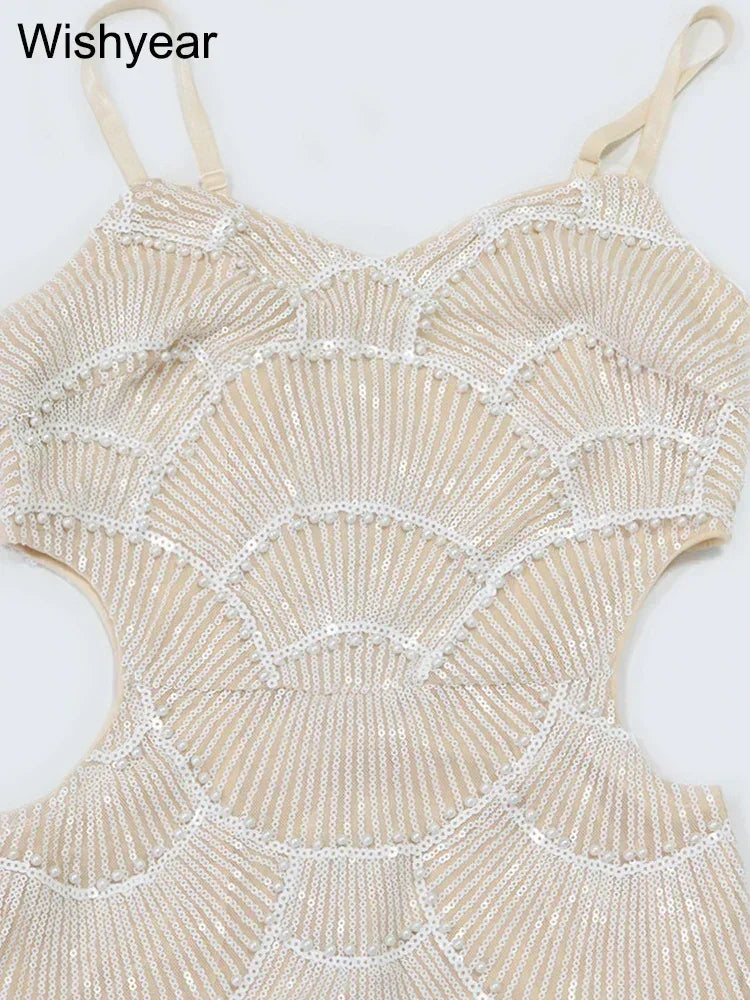 全新亮片鏤空吊帶露背美人魚洋裝