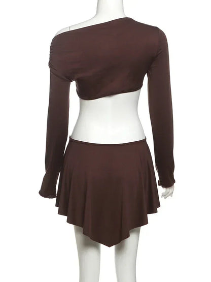 Whatiwear Hollow Waistless Dress Women Skew Collar Off Shoulder