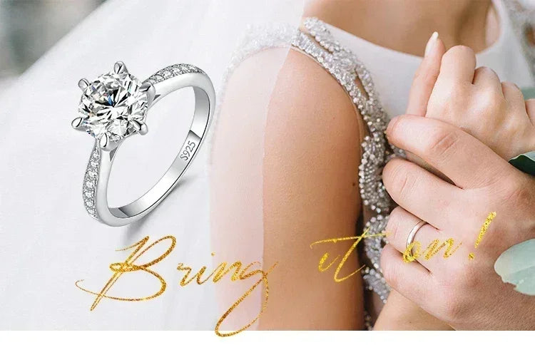 Anillo de compromiso de boda en plata de ley S925 con moissanita color D de JewelryPalace, redondo, 0,5 ct, 1 ct, 1,5 ct, 2 ct y 3 ct, para mujer