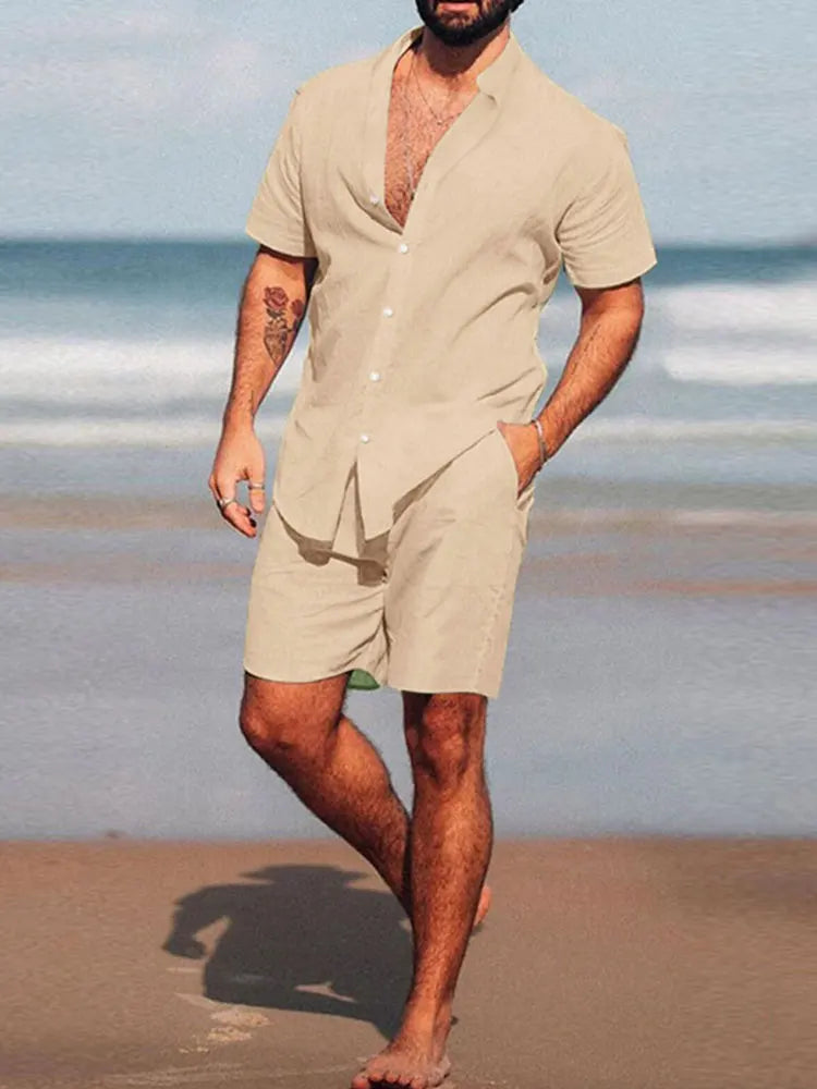 Conjunto de playa hawaiano transpirable de dos piezas para hombre