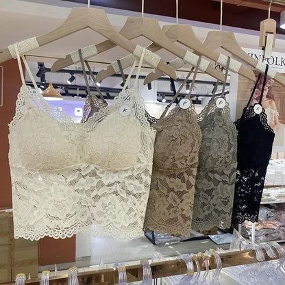 女士無鋼圈蕾絲花朵胸罩上托性感內衣全罩杯露背背心胸罩柔軟上衣加大尺碼內衣