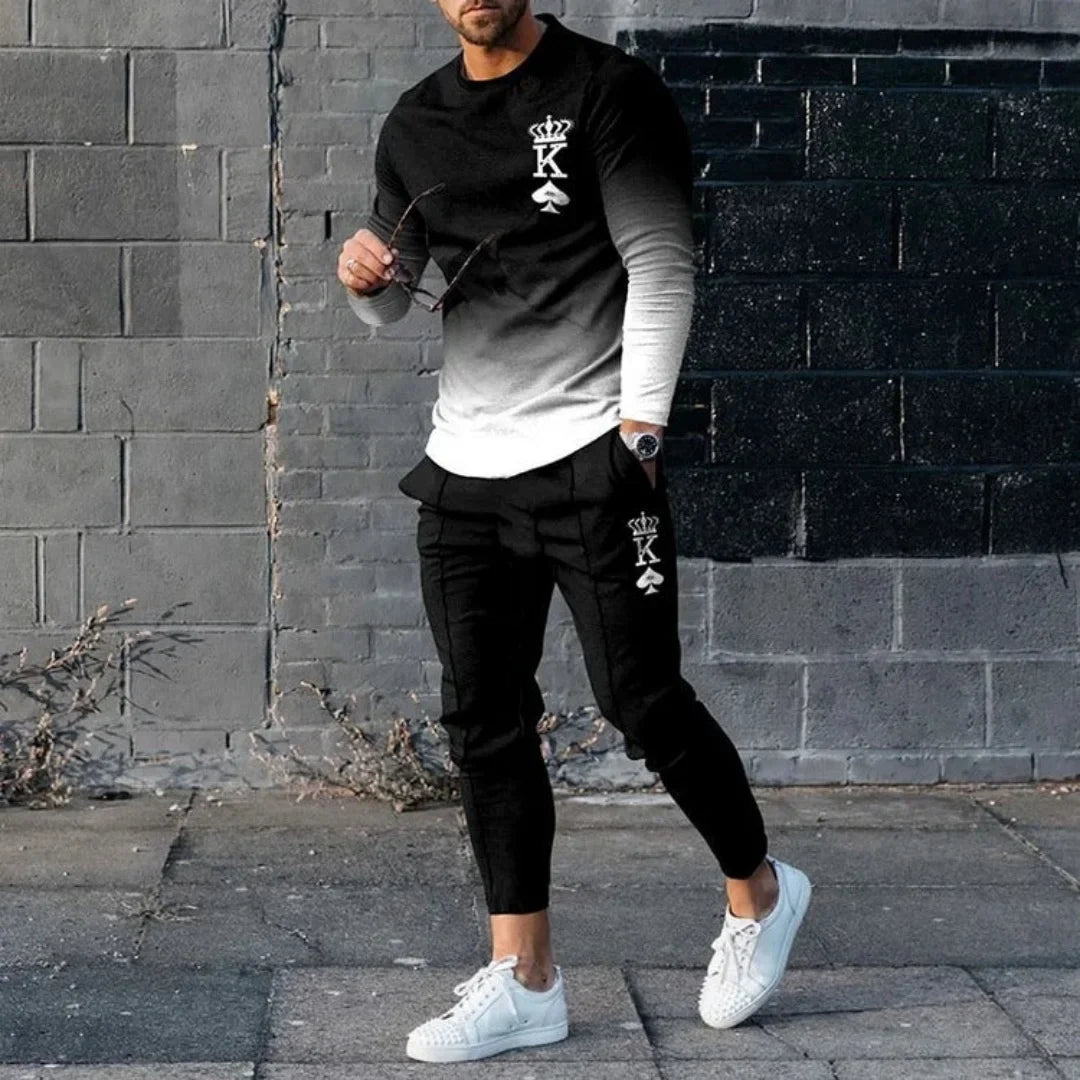 Men Long Sleeved T Shirt+Trousers Tracksuit 2 Piece