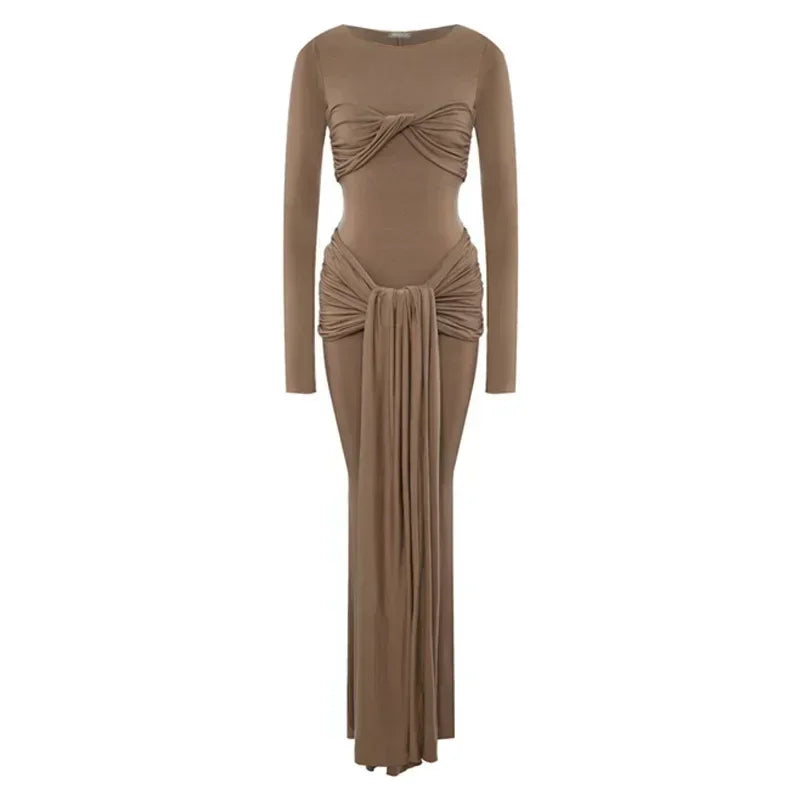 Vestido maxi sexy plisado para mujer de Tossy con retazos y manga larga ajustada