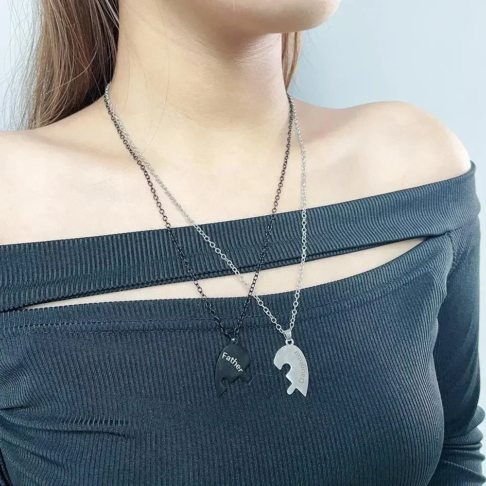 Collar con colgante de rompecabezas de corazón de amor para padre, madre, hijo e hija, joyería de acero inoxidable para mujer, regalo para el Día de la Madre