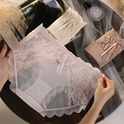 XL-3XL 大尺碼女士蕾絲內褲夏季透明鏤空三角褲女性性感內衣透氣內褲新款