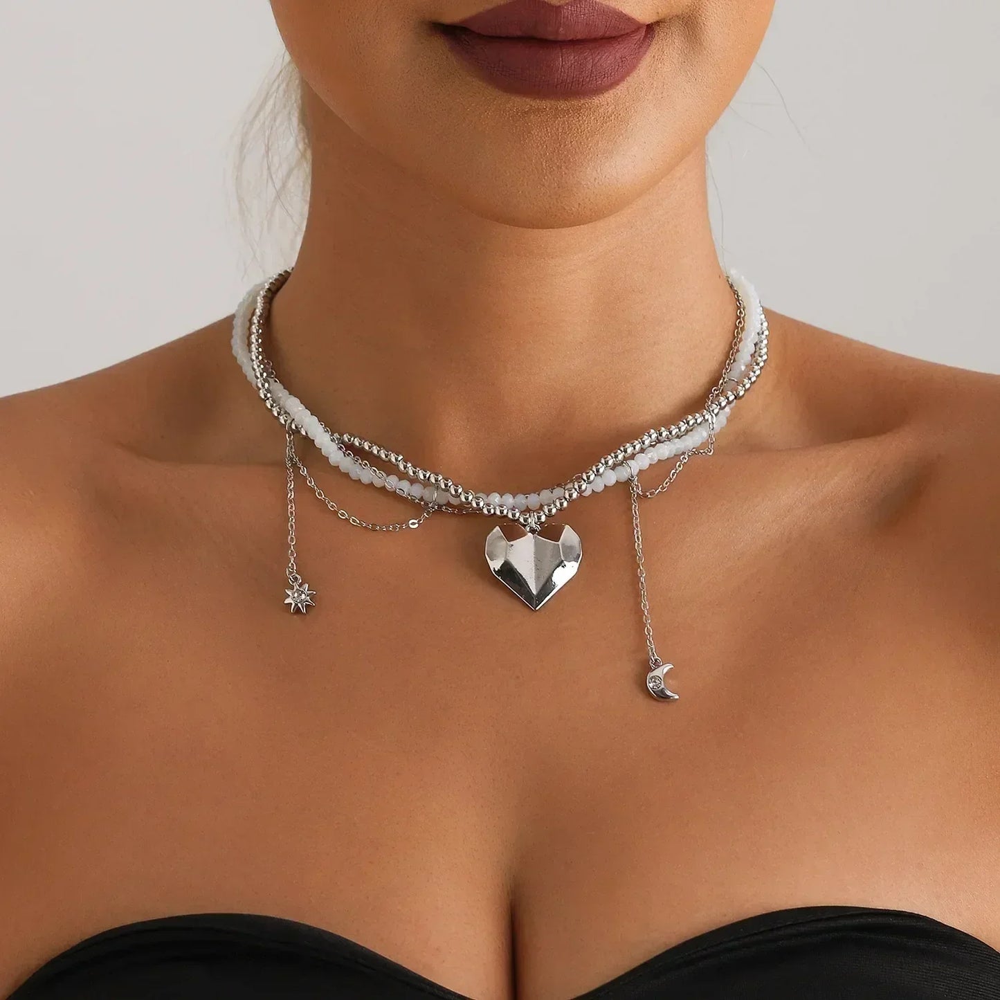 Collar de cuentas de corazón de moda para mujer, estilo bohemio, elegante, con cadena de cristal irregular, gargantilla Y2K, exquisito regalo de fiesta, accesorios de joyería