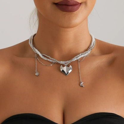 Collar de cuentas de corazón de moda para mujer, estilo bohemio, elegante, con cadena de cristal irregular, gargantilla Y2K, exquisito regalo de fiesta, accesorios de joyería
