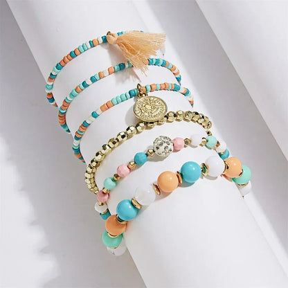 Pulseras de cuentas multicolores con borlas de cristal bohemio para mujer, hechas a mano, con cuerda elástica, joyería para fiestas de playa de verano