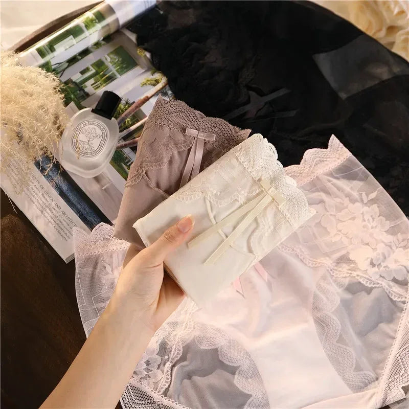 XL-3XL 大尺碼女士蕾絲內褲夏季透明鏤空三角褲女性性感內衣透氣內褲新款